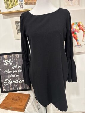 Ann Taylor Black Mini Dress with Ruffled Bell Sleeves